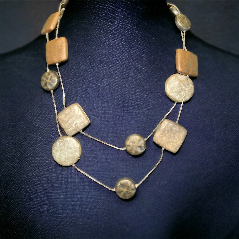 Vintage Seasonal Whispers Long Mixed Metal Modern Abstract Necklace 22” Drop
